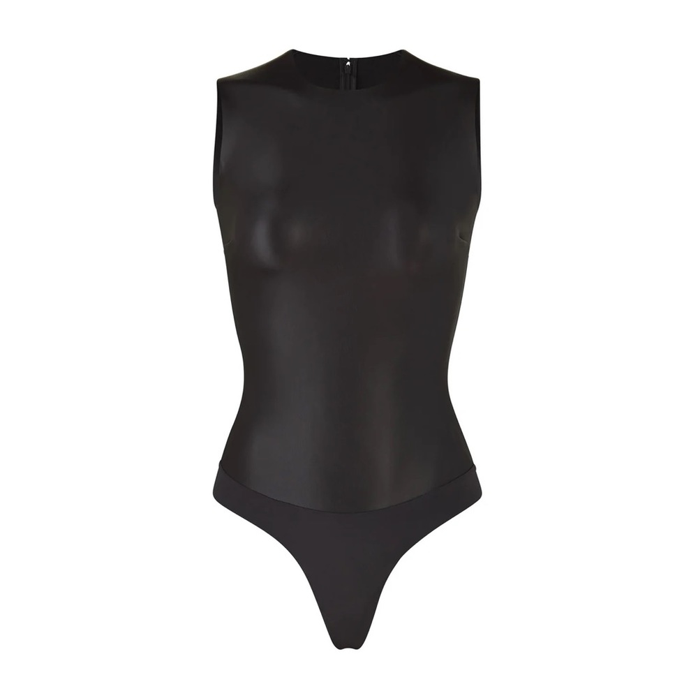 NWT SKIMS FAUX LEATHER CREW NECK BODYSUIT